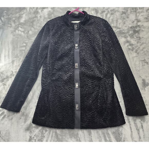 Carol Anderson By Invitation Faux Fur Jacket Size M Black Turn Lock Classic Chic - Picture 1 of 10